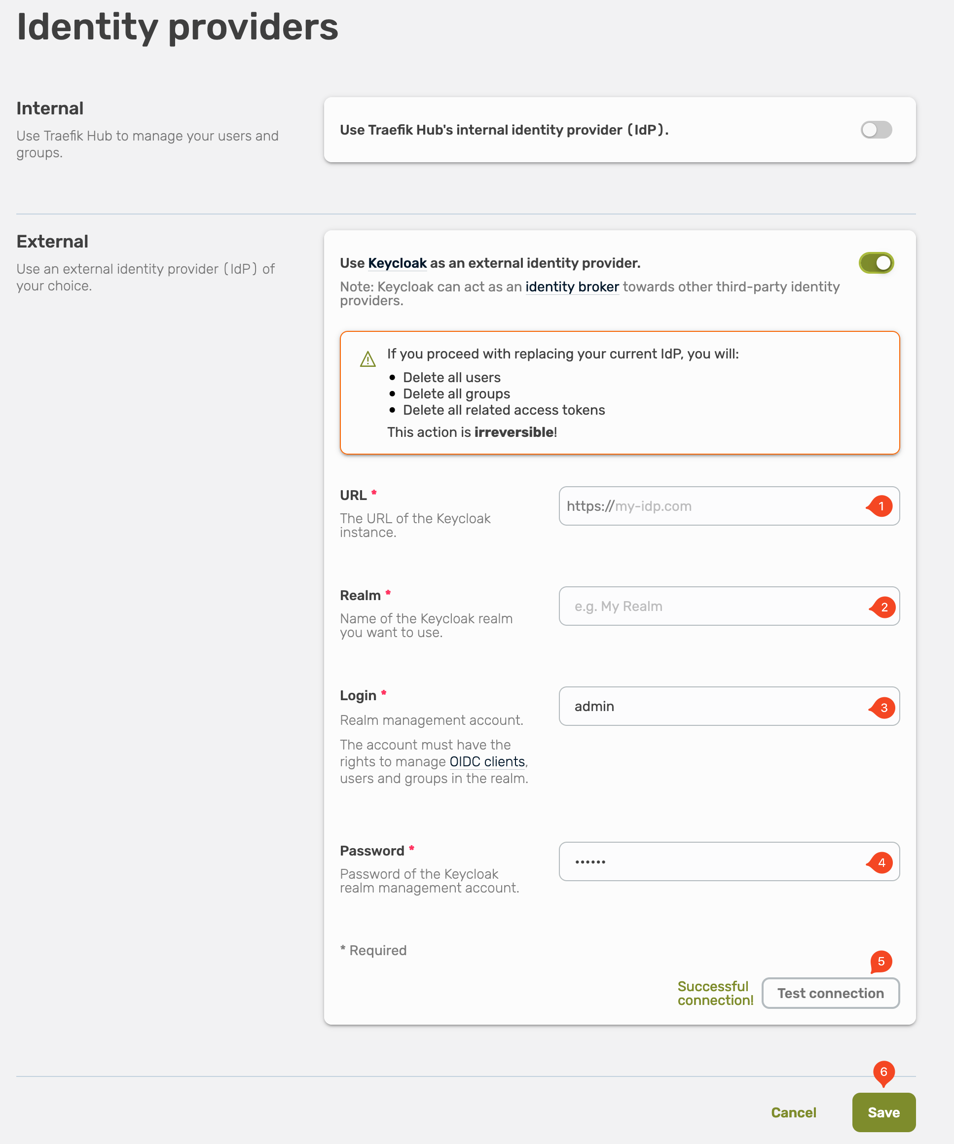 Dialog box about the Keycloak configuration.