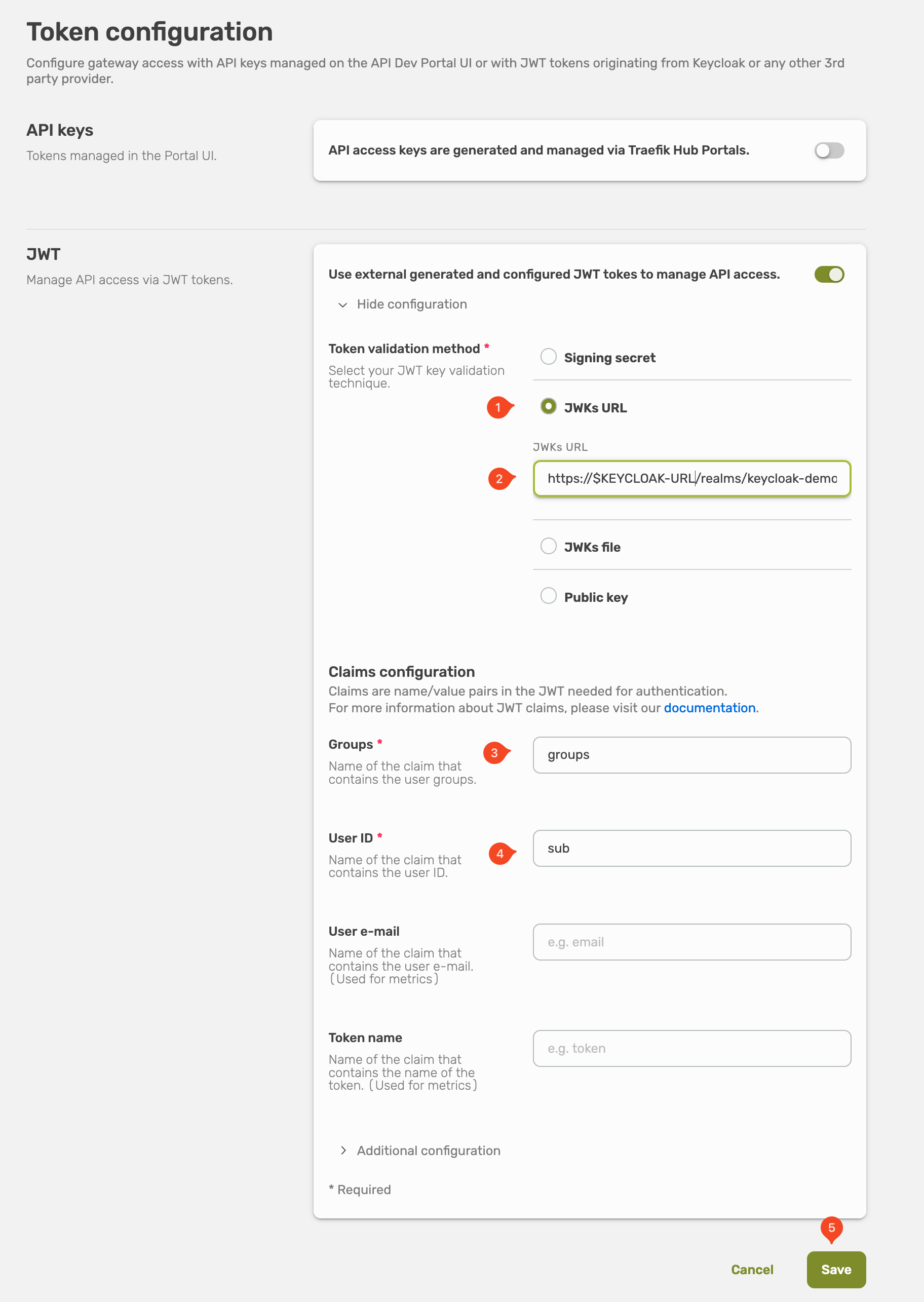 Keycloak JWT configuration.