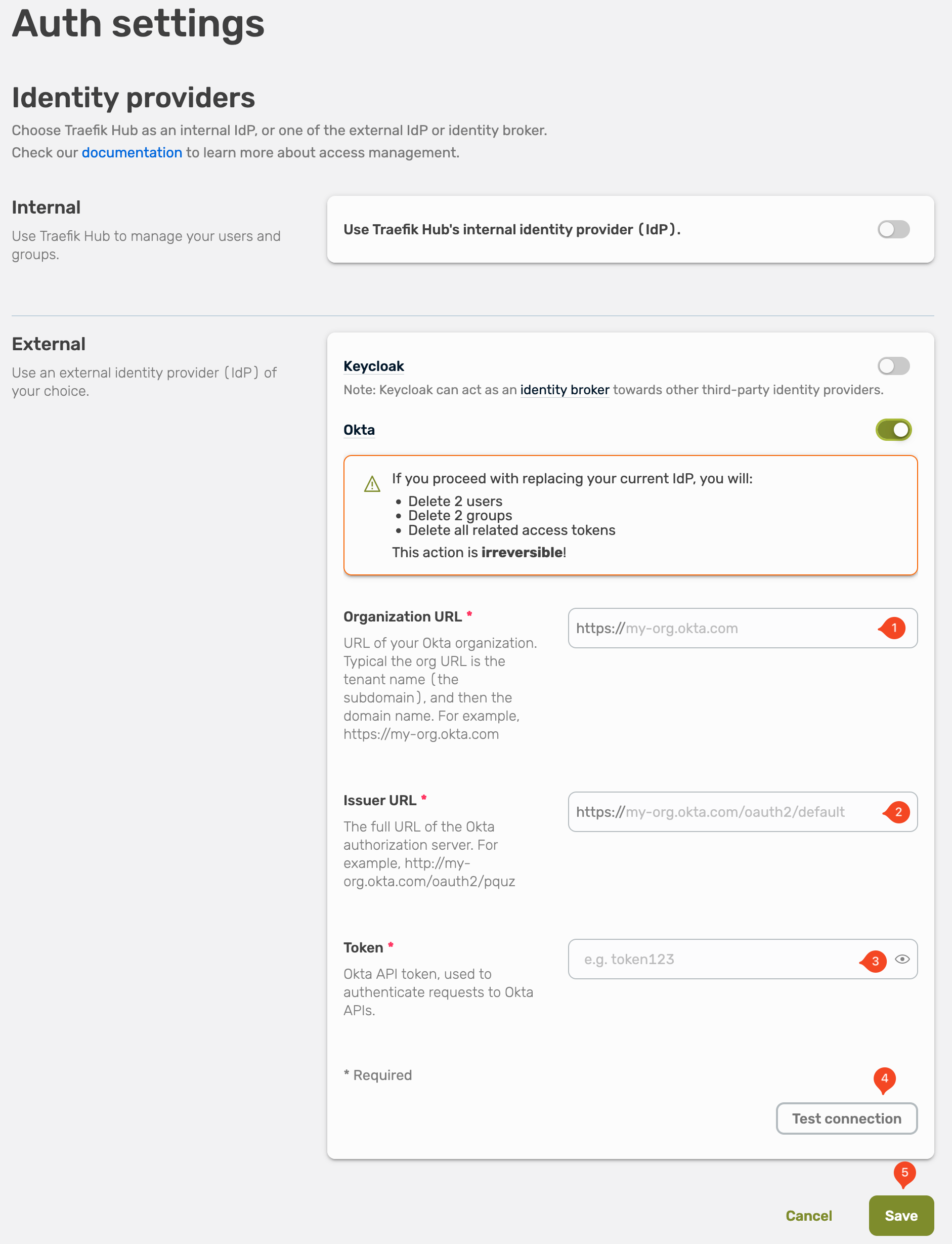 Dialog box about the Okta configuration